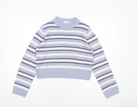 H&M Girls Lilac Striped Acrylic Pullover Jumper UK 10-11 Years