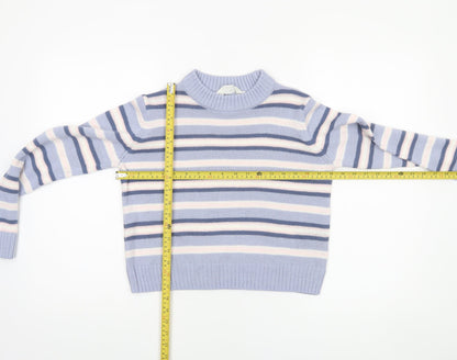 H&M Girls Lilac Striped Acrylic Pullover Jumper UK 10-11 Years