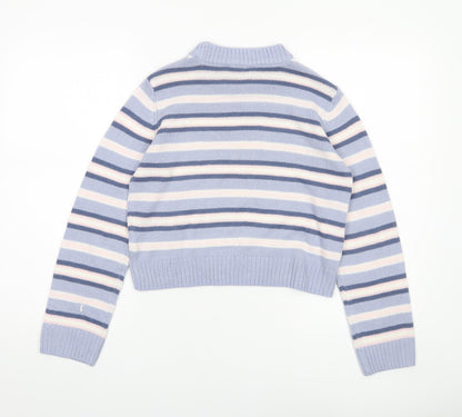 H&M Girls Lilac Striped Acrylic Pullover Jumper UK 10-11 Years
