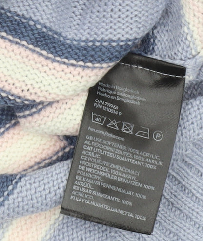 H&M Girls Lilac Striped Acrylic Pullover Jumper UK 10-11 Years
