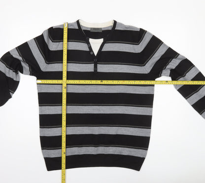 Burton Men’s Black Grey Striped Henley Jumper Size L Acrylic Knit