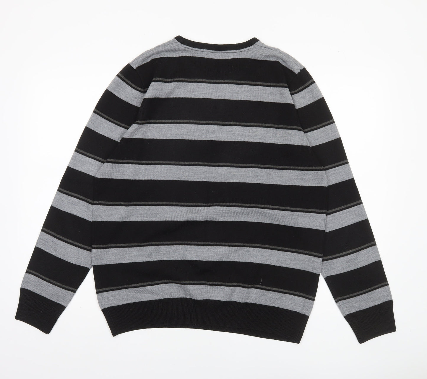 Burton Men’s Black Grey Striped Henley Jumper Size L Acrylic Knit