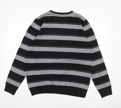 Burton Men’s Black Grey Striped Henley Jumper Size L Acrylic Knit