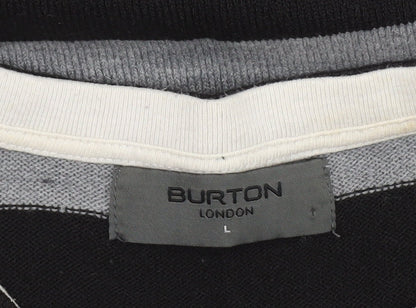 Burton Men’s Black Grey Striped Henley Jumper Size L Acrylic Knit