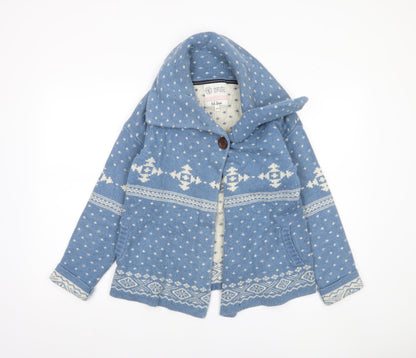 Fat Face Women Blue Fair Isle Wool Blend Cardigan Size 10