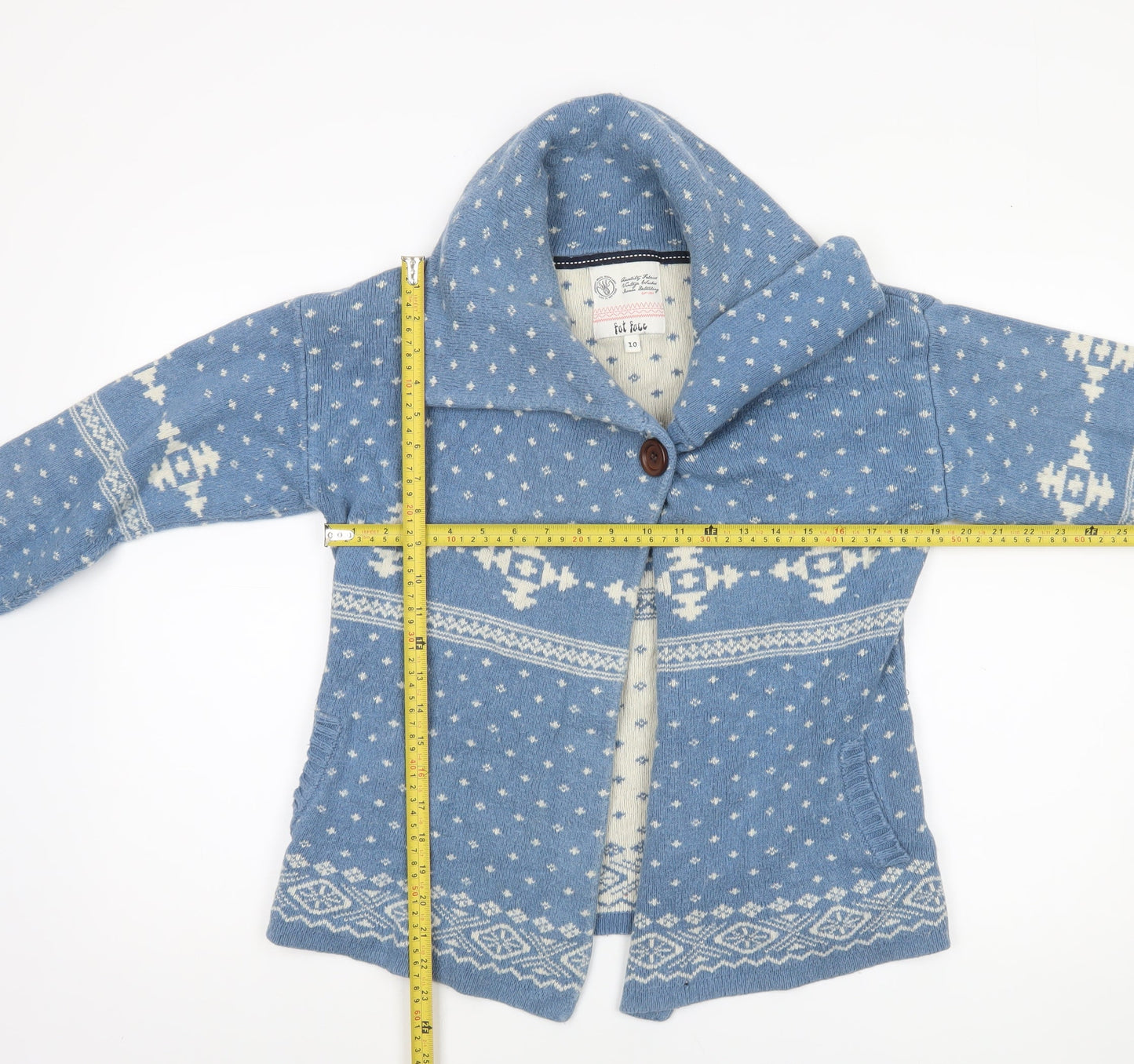 Fat Face Women Blue Fair Isle Wool Blend Cardigan Size 10