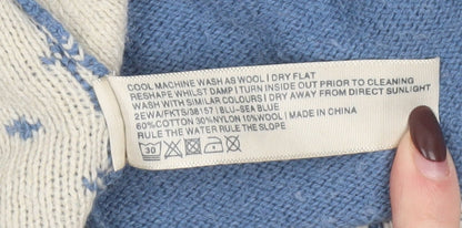 Fat Face Women Blue Fair Isle Wool Blend Cardigan Size 10