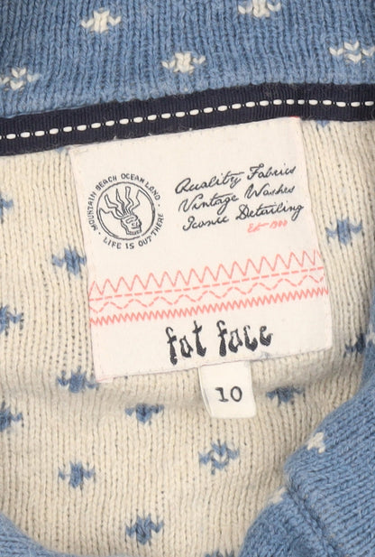 Fat Face Women Blue Fair Isle Wool Blend Cardigan Size 10