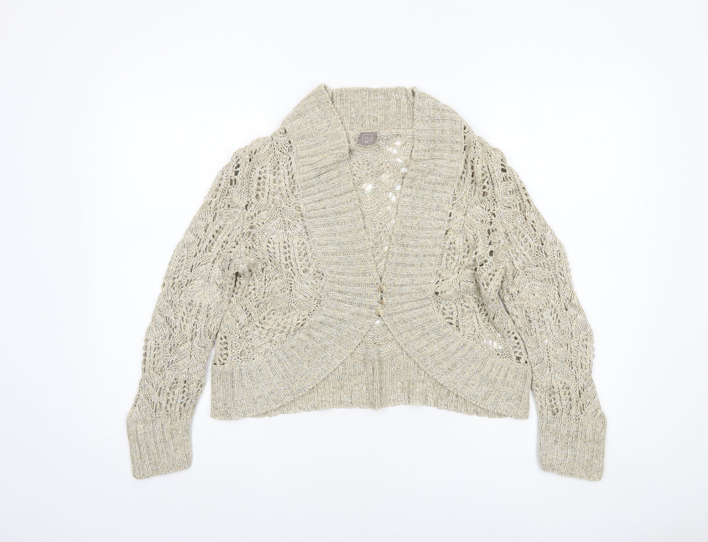 TU Women’s Beige Open-Knit Collared Cardigan Size 12