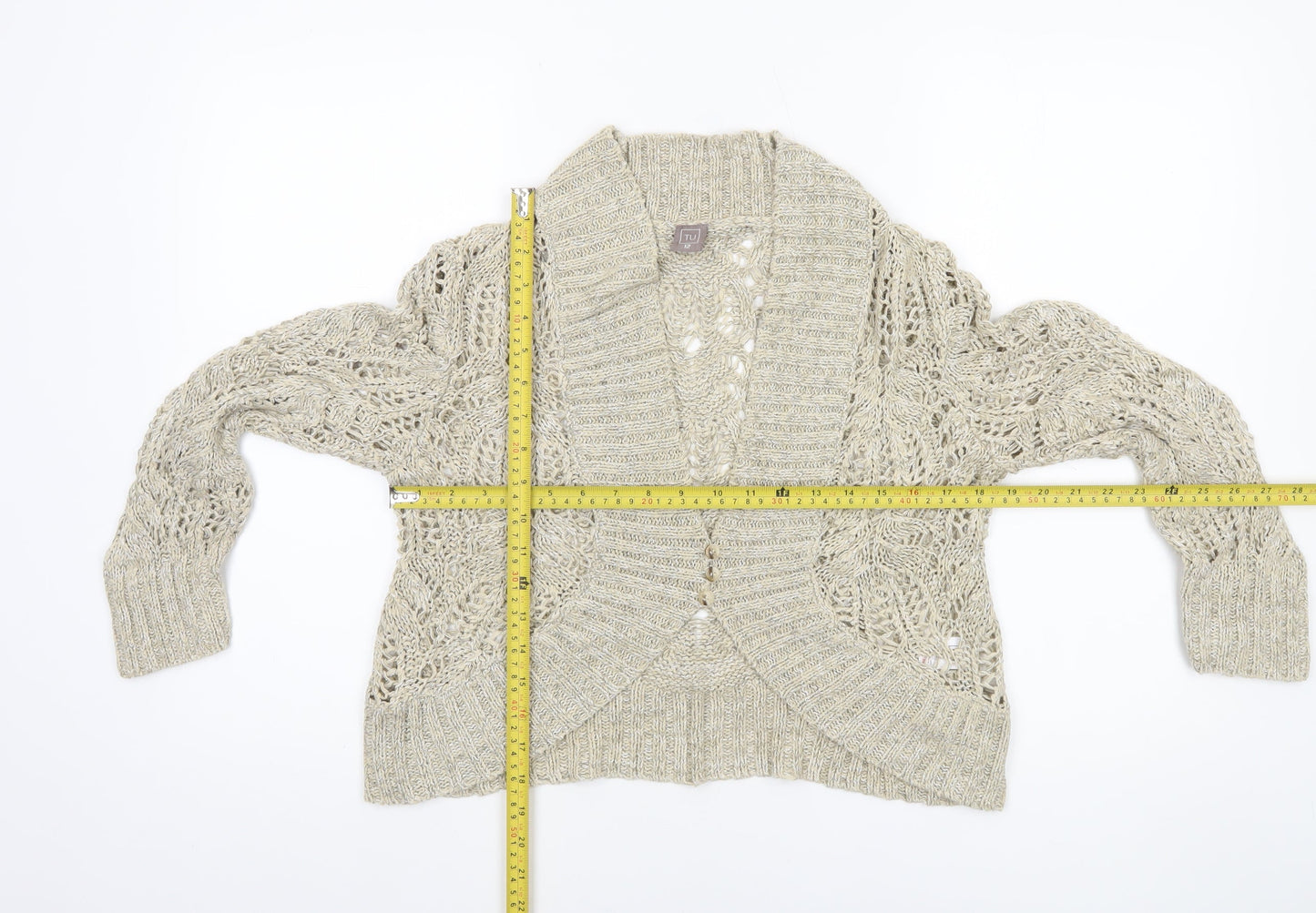 TU Women’s Beige Open-Knit Collared Cardigan Size 12