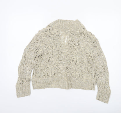 TU Women’s Beige Open-Knit Collared Cardigan Size 12