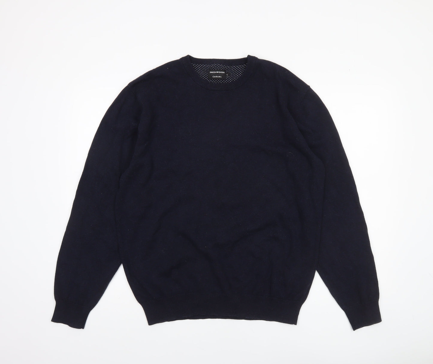 Greenwoods Men’s Blue Cotton Crew Neck Pullover Jumper Size L