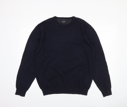 Greenwoods Men’s Blue Cotton Crew Neck Pullover Jumper Size L