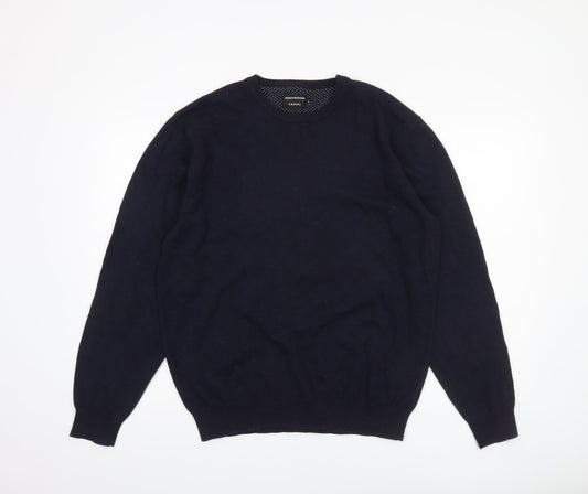 Greenwoods Men’s Blue Cotton Crew Neck Pullover Jumper Size L