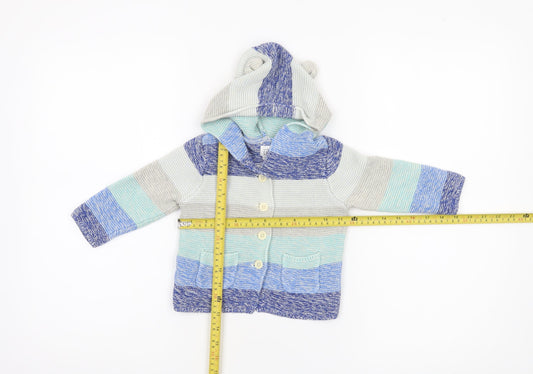 Baby GAP Blue Striped Hooded Knit Cardigan 12-18 Months Cotton Unisex
