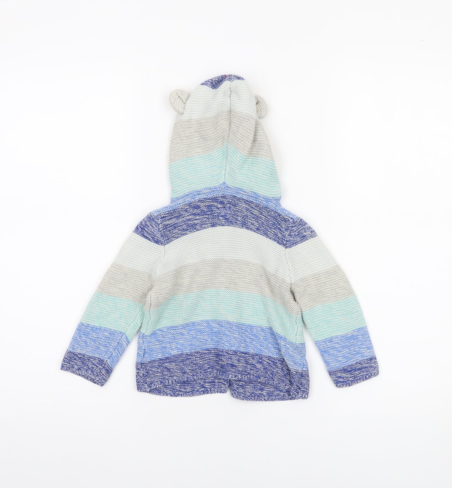 Baby GAP Blue Striped Hooded Knit Cardigan 12-18 Months Cotton Unisex