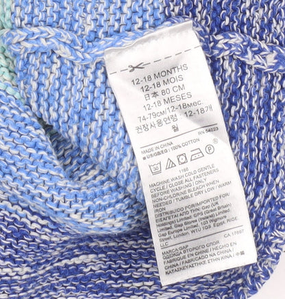 Baby GAP Blue Striped Hooded Knit Cardigan 12-18 Months Cotton Unisex
