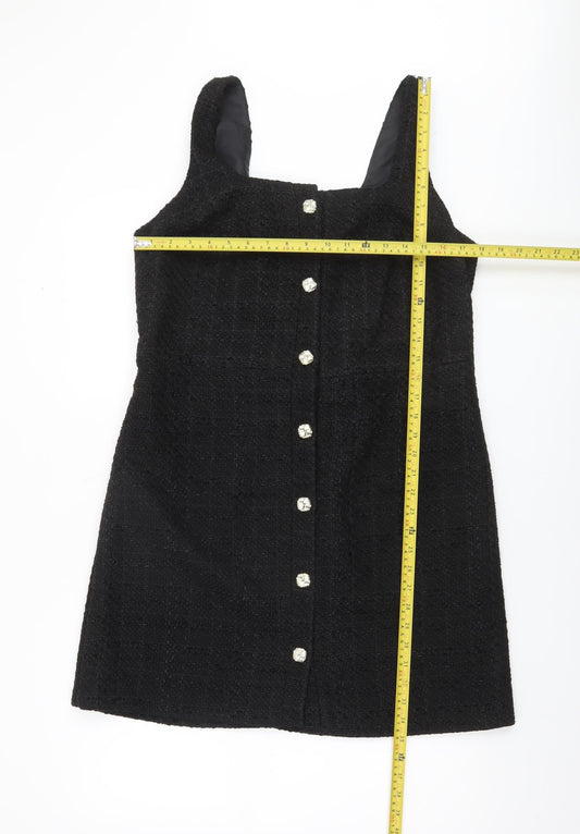 F&F Women's Black Tweed Sleeveless Shift Dress Size 16