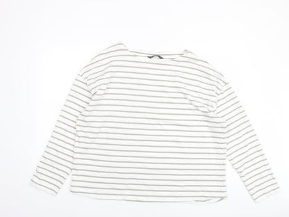 Dunnes Women’s White Grey Striped Long Sleeve Cotton T-Shirt Size L
