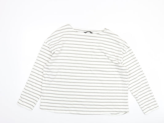 Dunnes Women’s White Grey Striped Long Sleeve Cotton T-Shirt Size L