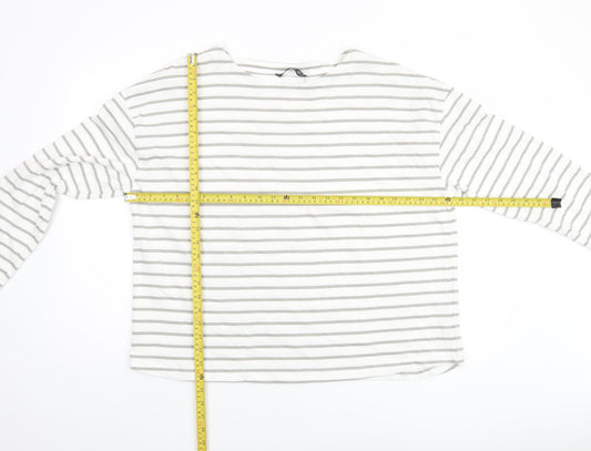 Dunnes Women’s White Grey Striped Long Sleeve Cotton T-Shirt Size L