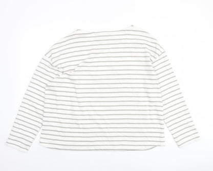 Dunnes Women’s White Grey Striped Long Sleeve Cotton T-Shirt Size L