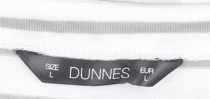 Dunnes Women’s White Grey Striped Long Sleeve Cotton T-Shirt Size L