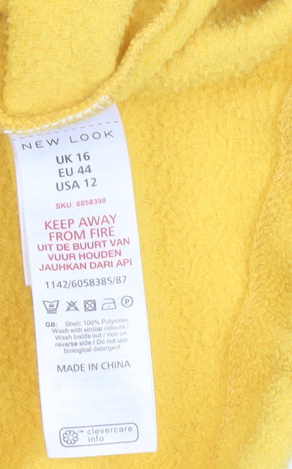 New Look Women's Yellow Fleece Bomber Jacket UK 16 Zip Up Casual