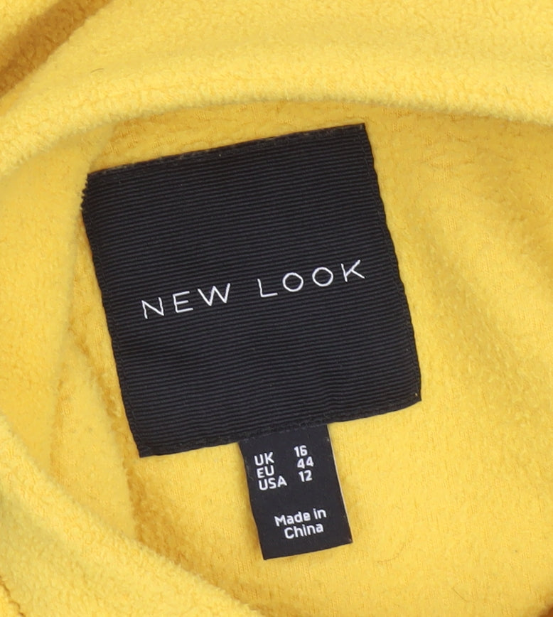 New Look Women's Yellow Fleece Bomber Jacket UK 16 Zip Up Casual