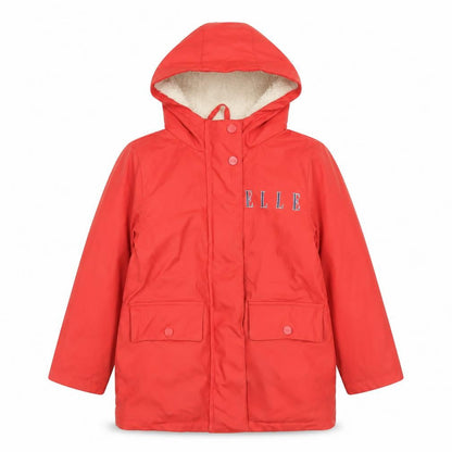 ELLE Girls Red Hooded Lined Rain Coat 5-6 Years Waterproof Mid-Length Jacket