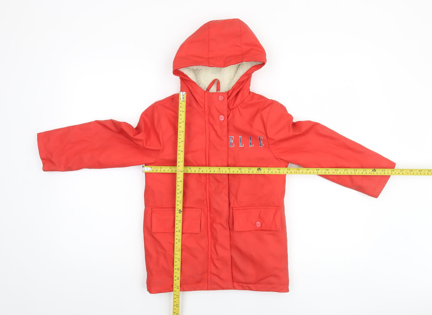 ELLE Girls Red Hooded Lined Rain Coat 5-6 Years Waterproof Mid-Length Jacket