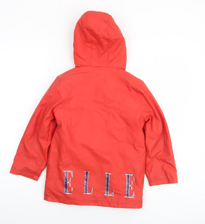 ELLE Girls Red Hooded Lined Rain Coat 5-6 Years Waterproof Mid-Length Jacket