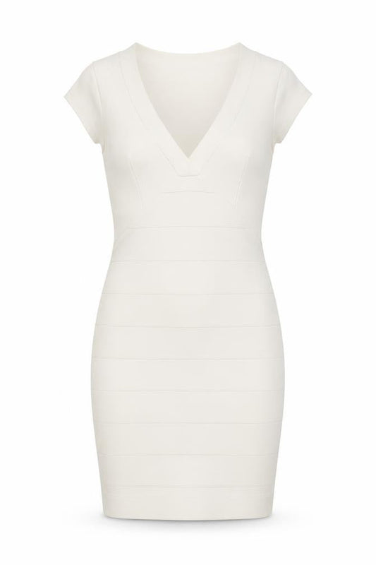 Front view of French Connection Women's Ivory, size 8, Bodycon Short Dress