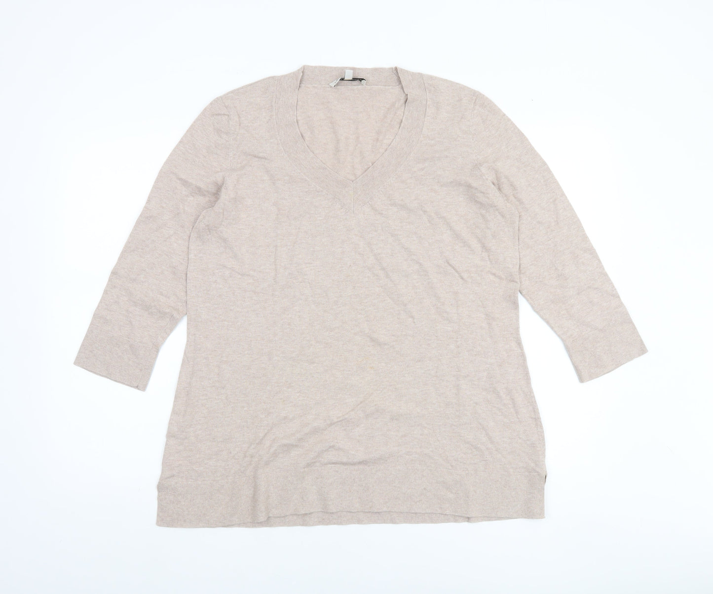 Laura Ashley Women’s Beige V-Neck Cotton Cashmere Jumper UK 16