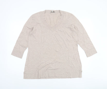 Laura Ashley Women’s Beige V-Neck Cotton Cashmere Jumper UK 16