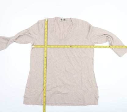Laura Ashley Women’s Beige V-Neck Cotton Cashmere Jumper UK 16