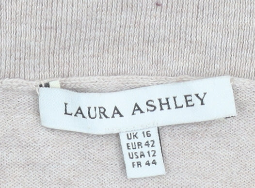 Laura Ashley Women’s Beige V-Neck Cotton Cashmere Jumper UK 16