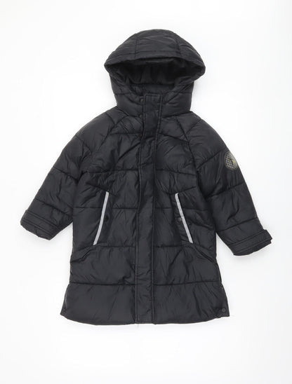 ZARA Girls Black Long Hooded Puffer Coat 6 Years Winter Quilted Jacket