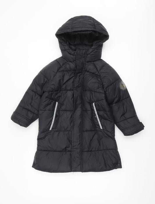 ZARA Girls Black Long Hooded Puffer Coat 6 Years Winter Quilted Jacket