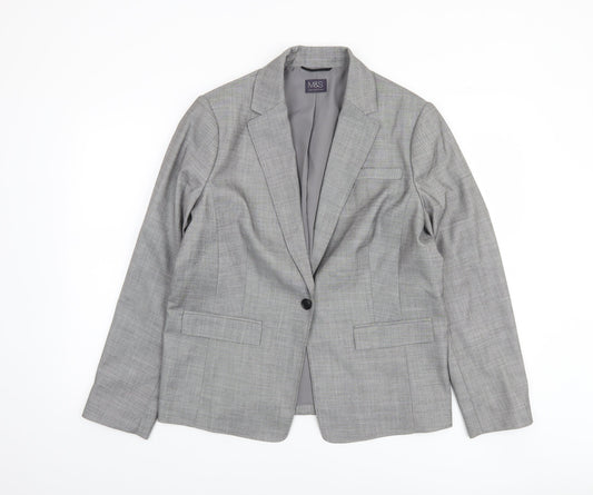 Marks and Spencer Women’s Grey Single-Breasted Blazer Size 16 Classic Fit