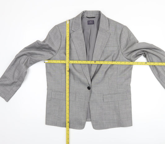 Marks and Spencer Women’s Grey Single-Breasted Blazer Size 16 Classic Fit