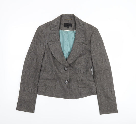 Next Women Grey Check Two-Button Blazer Jacket Size 10R Formal Workwear