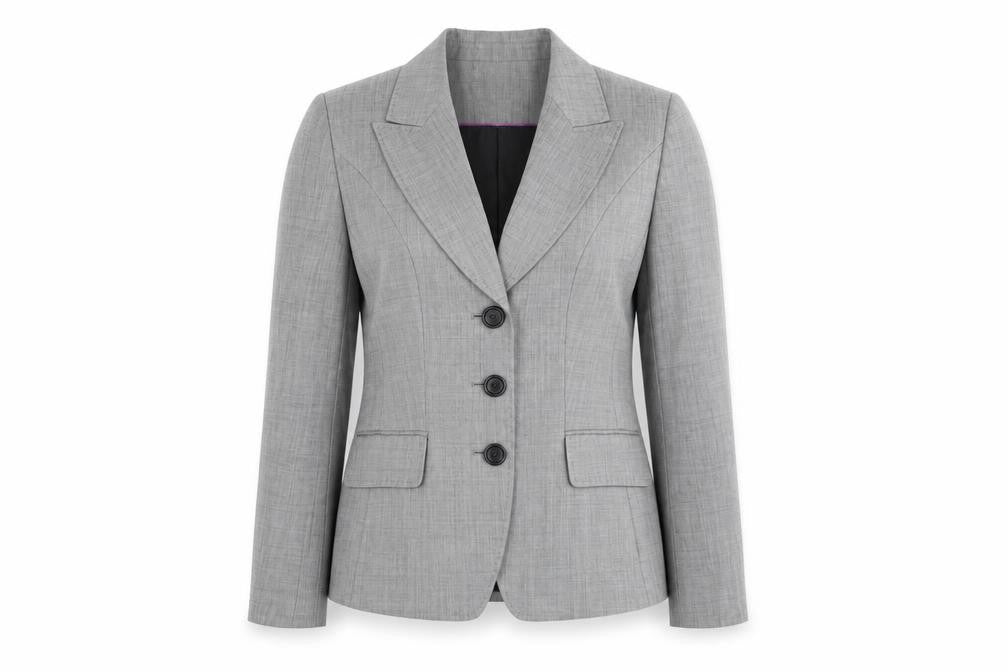 Front view of TM Lewin Woman Grey Wool Single-Breasted Blazer, size 8