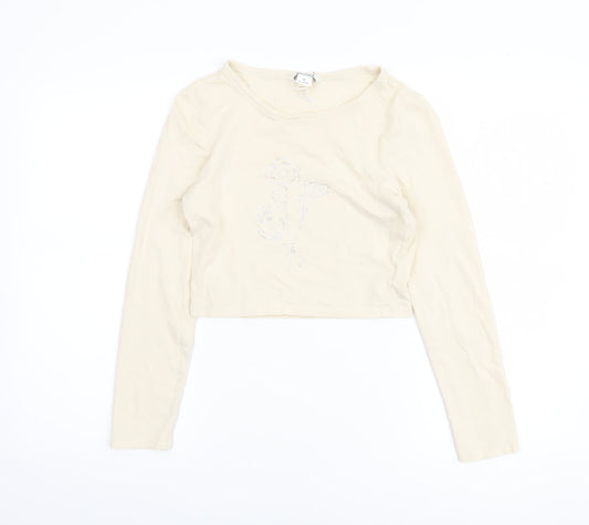 Womens UK Size M Monki Beige Cropped T-Shirt
