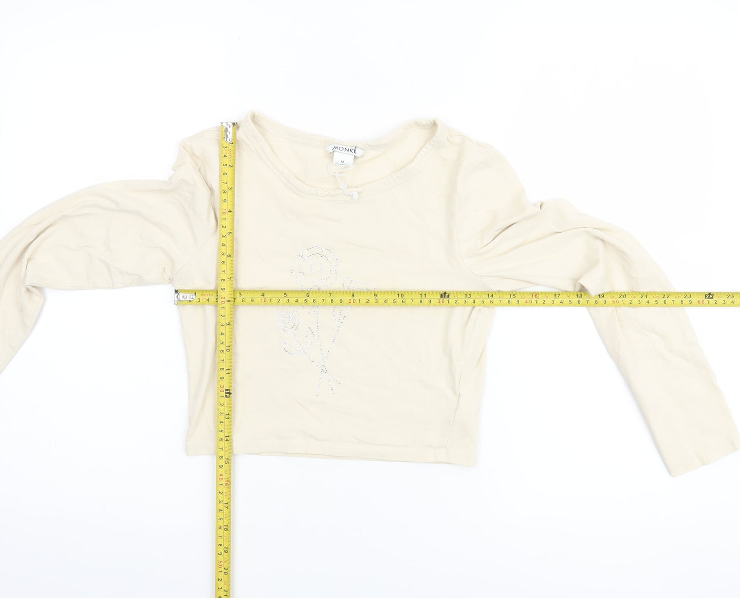 Womens UK Size M Monki Beige Cropped T-Shirt
