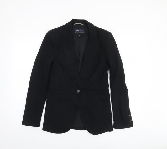 Marks and Spencer Womens Black Size 6 Single Breasted Blazer Jacket