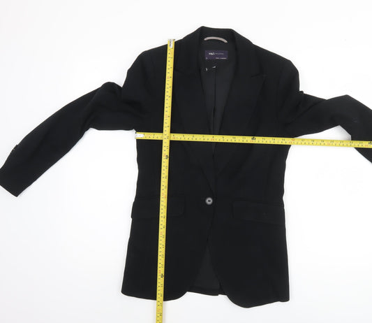 Marks and Spencer Womens Black Size 6 Single Breasted Blazer Jacket