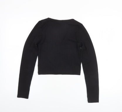 Womens UK Size XS H&M Black Cropped Blouse