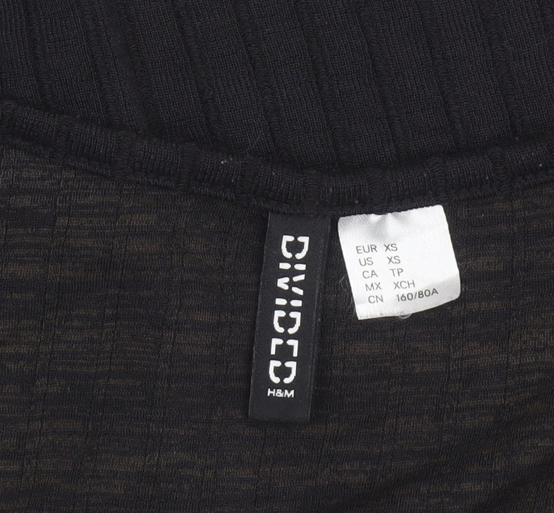 Womens UK Size XS H&M Black Cropped Blouse
