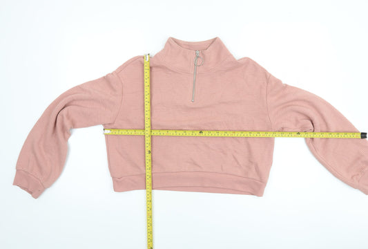 H&M Divided Women's Pink 1/4 Zip Cropped Sweatshirt Size S Cotton Blend